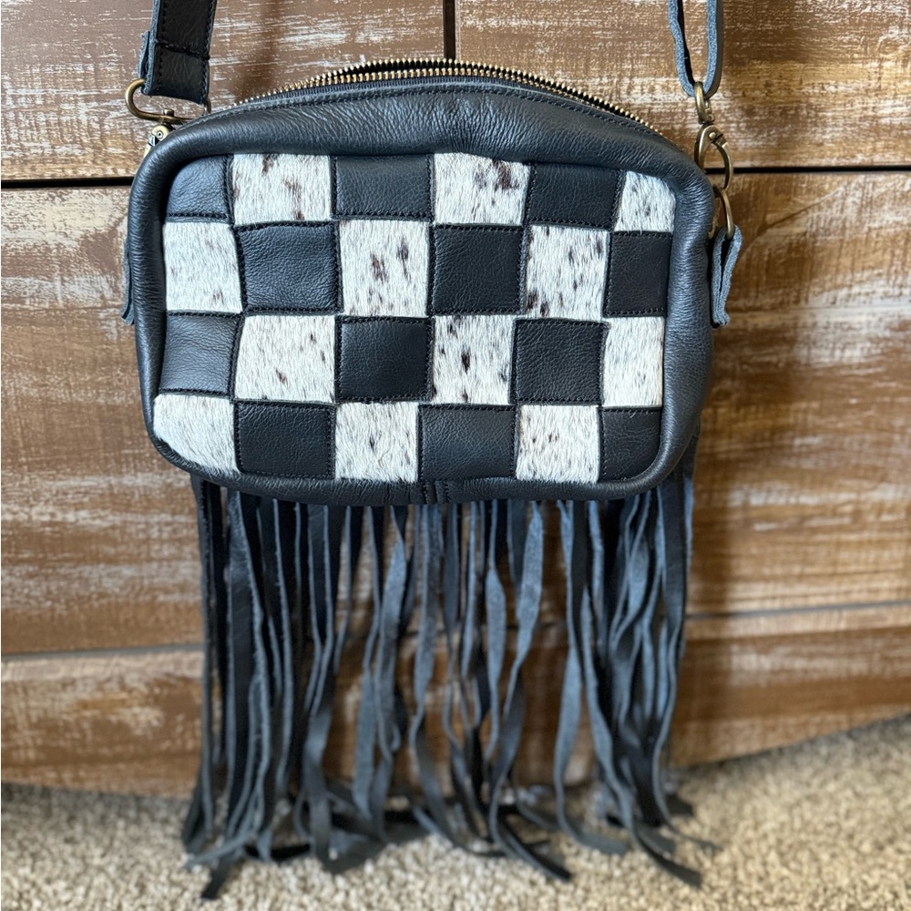 Black and White Fringe Crossbody Bag